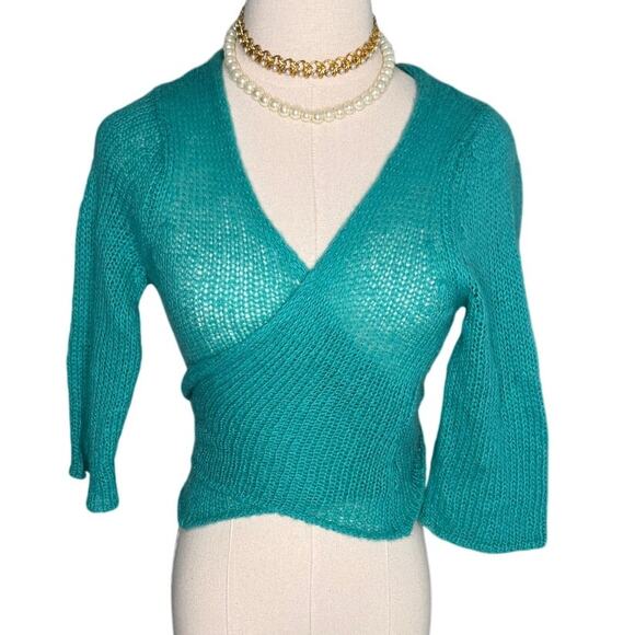 Wooden Ships wool mohair blend tie front 3/4 sleeve ballet sweater size M/L - Picture 6 of 6